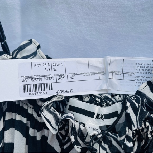 (NWT) MCQ Alexander McQueen Ruffled Zebra-Print Silk Crepe de Chine Midi Dress - Picture 7 of 8